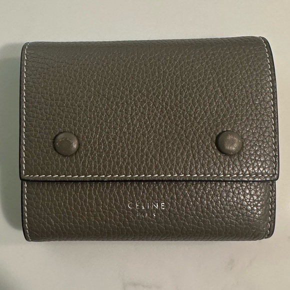 Celine Handbags - Celine Textured Leather Wallet in Dark Gray and Yellow